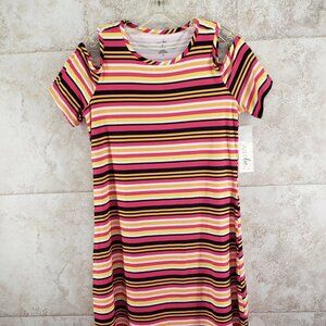 Armonk Cold Shoulder Dress Just Be Pink Stripes Short Sleeve Stretch Tunic Sz M